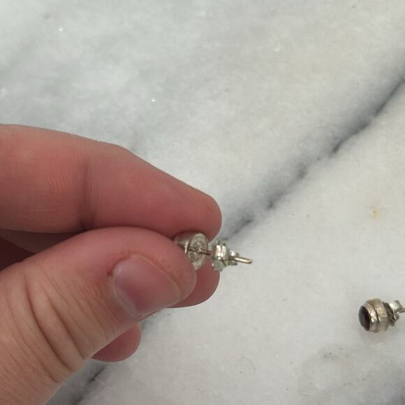 Handmade sterling silver Red Rudy stud earrings - Picture 3 of 5